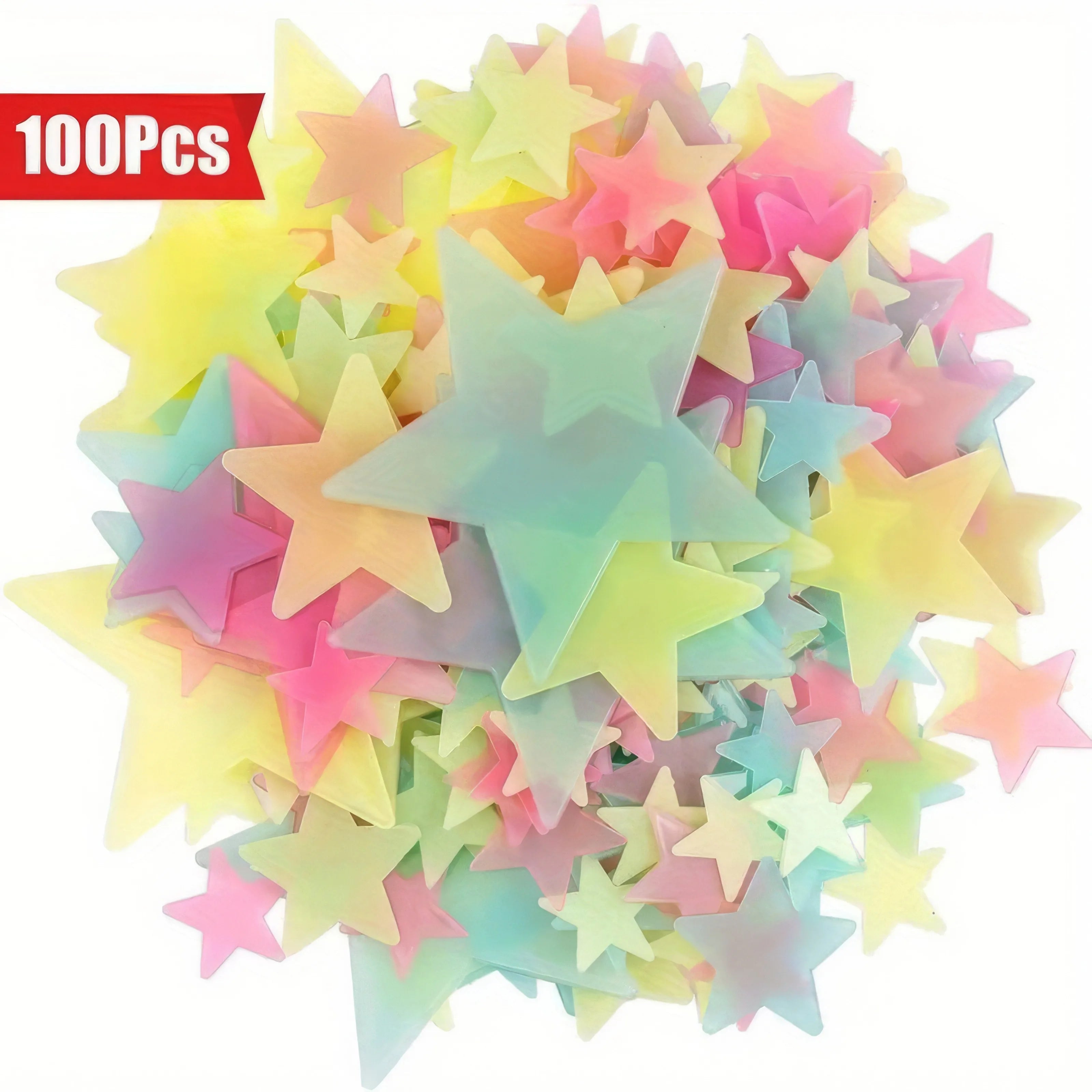 100 Mixed Colors of Small Stars, Reusable Self-adhesive, Suitable for Ceiling, Wall, and Study Decoration, Shining Stars