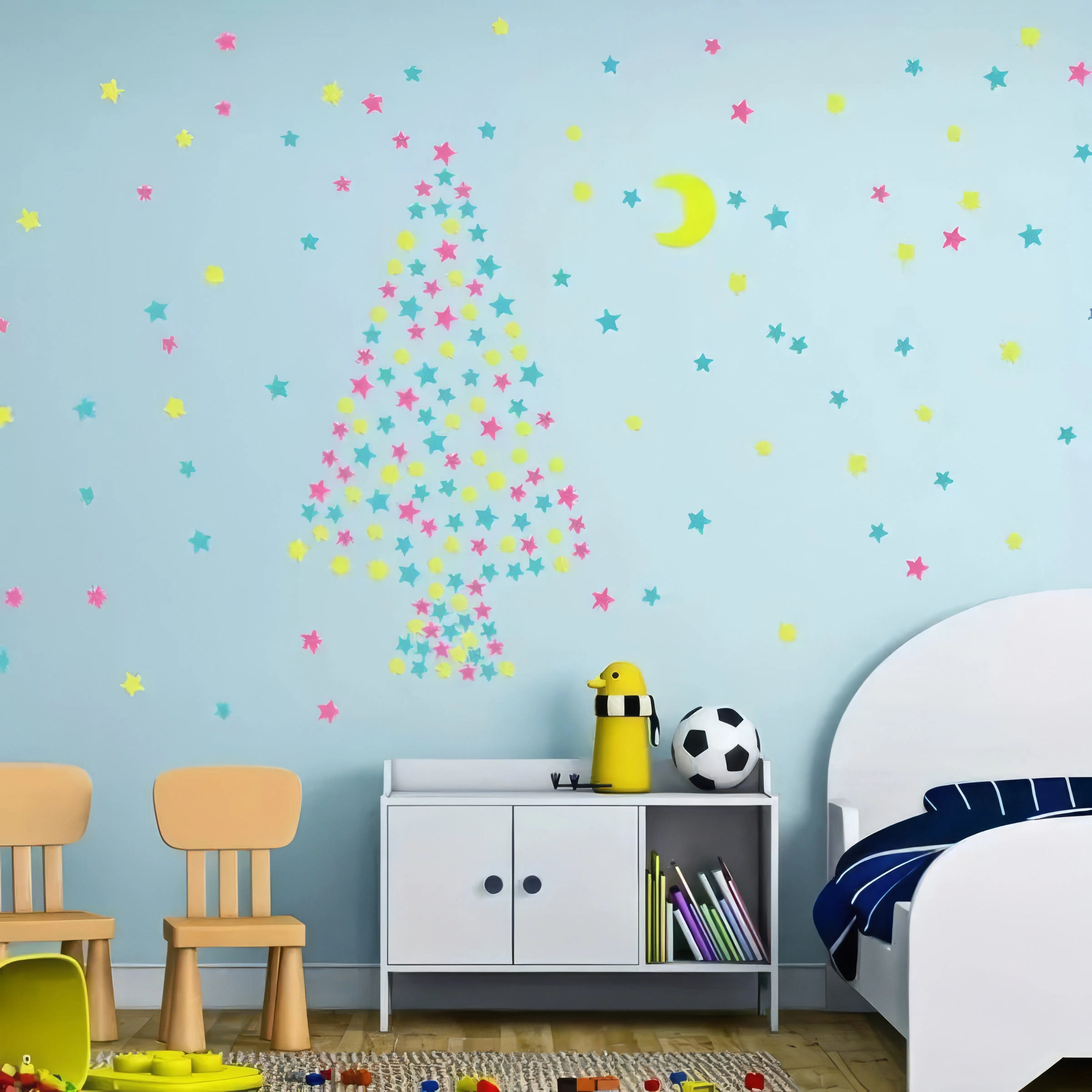 100 Mixed Colors of Small Stars, Reusable Self-adhesive, Suitable for Ceiling, Wall, and Study Decoration, Shining Stars